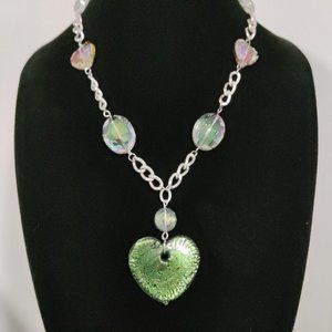 Handmade Iridescent Faceted Beads Glass Pendant Curb Chain Statement Necklace